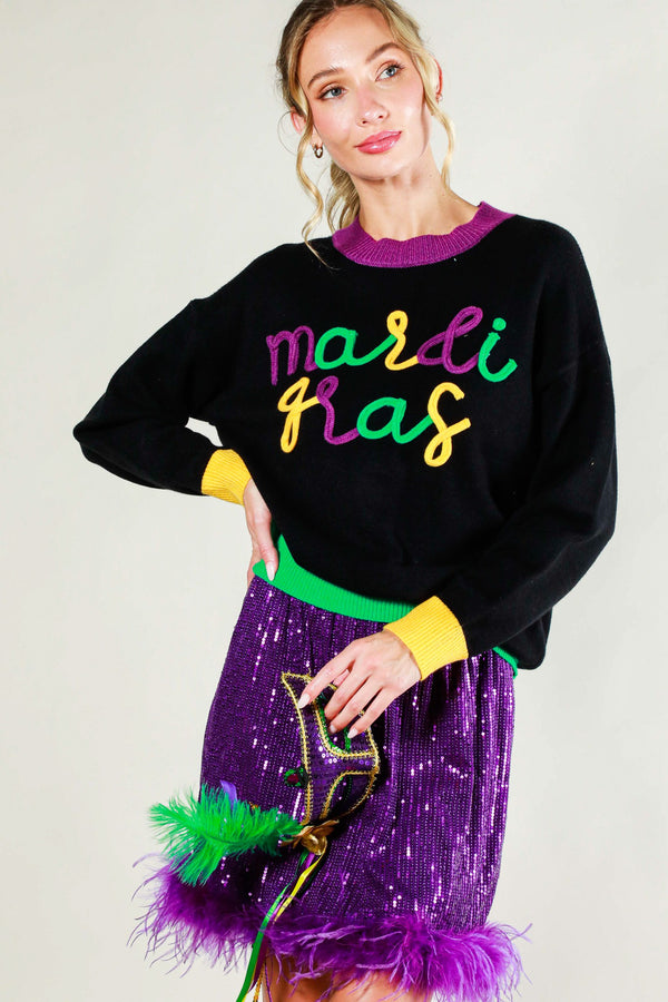 Mardi Gras State of Mind Sweater - Black
