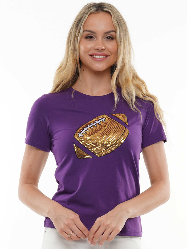 Purple and Gold Sequin Football Tee