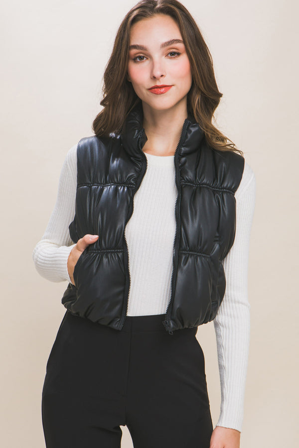 Faux Leather Puffer Vest
