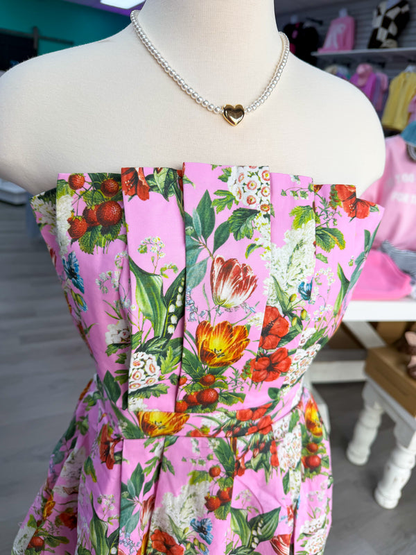 The Blushing Garden Strapless Midi