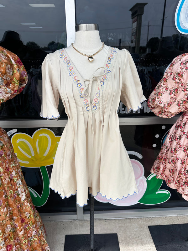 Romper with Flower and Scallop Detail