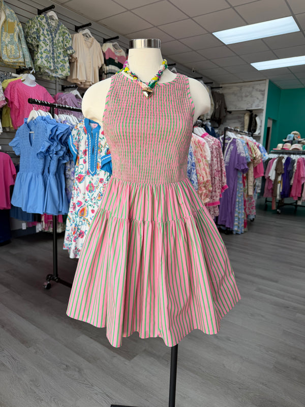 Pink Green Stripe Dress