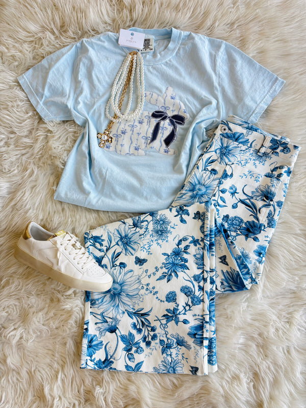 Easter Bunny Blue Bow Graphic Tee