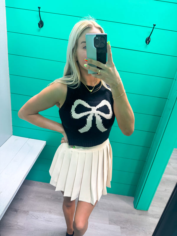 Bow Sleeveless Knit Sweater - Black
