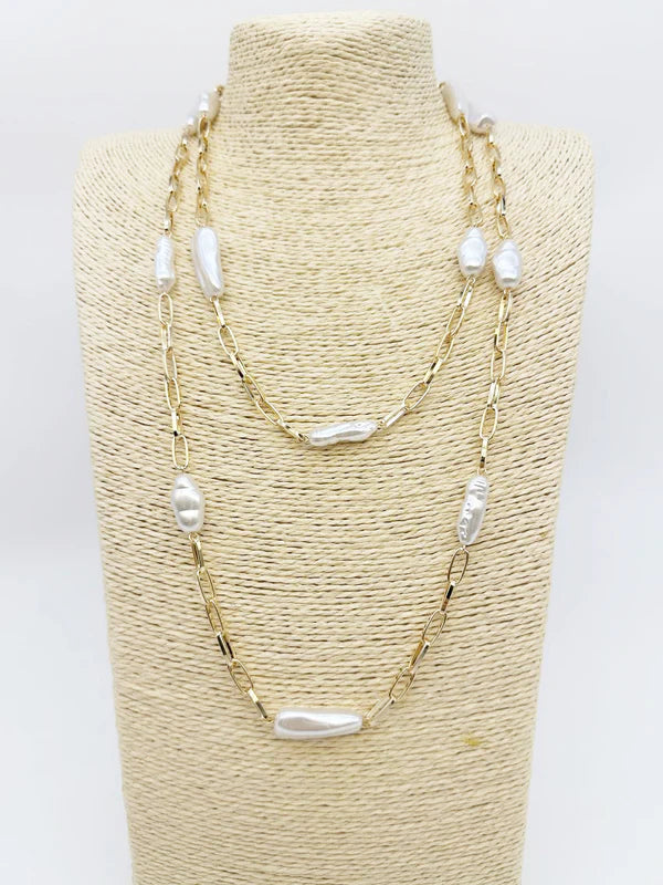 Gold Chain with Oval Pearl Layered 16"-18" Necklace