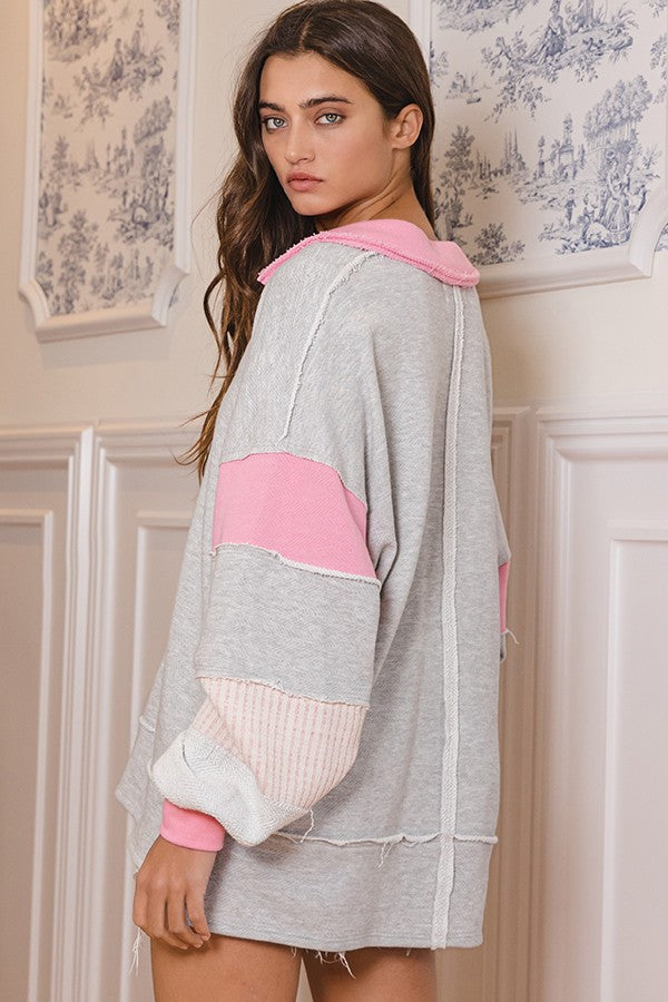 Pink and Gray French Terry Sweatshirt