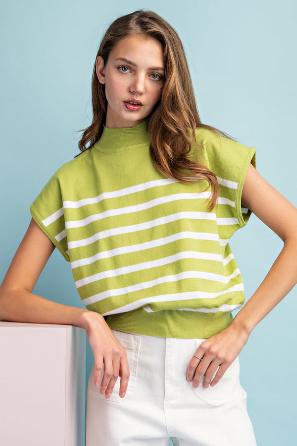Striped and Stylish Top - Avocado