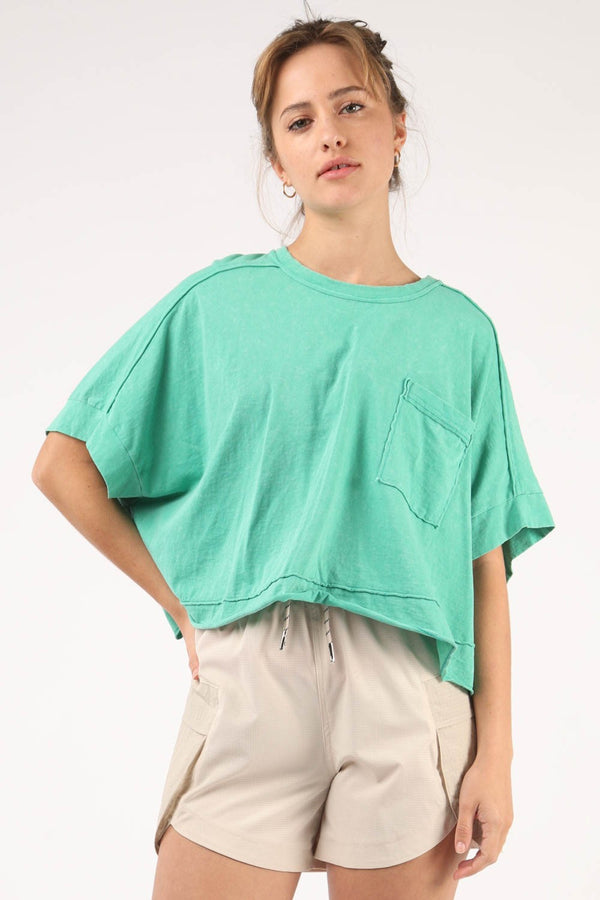 Oversized Washed Crop Comfy Knit Top