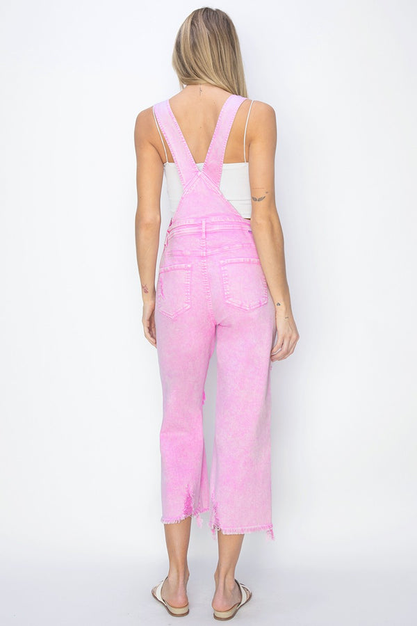 Baby Pink High Rise Distressed Straight Overalls