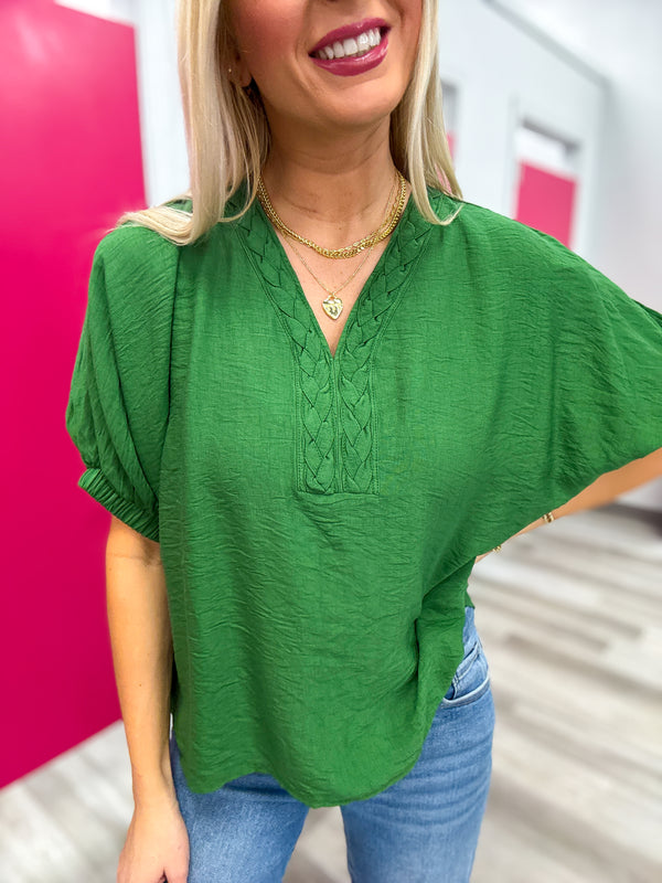 Braided Collar Detail Top Green