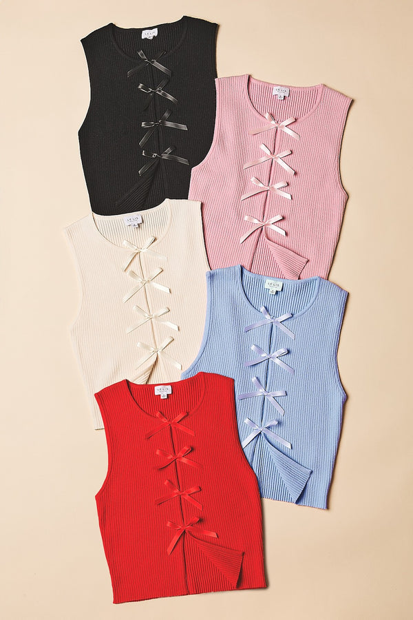 All Tied Up - Satin Bow Top Black