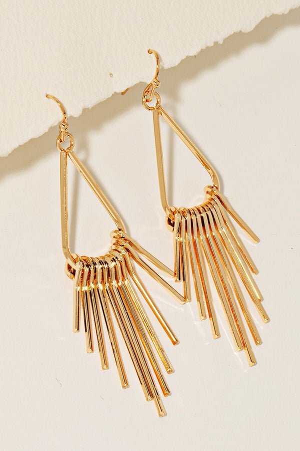Metallic Bar Fringe Tear Dangle Earrings