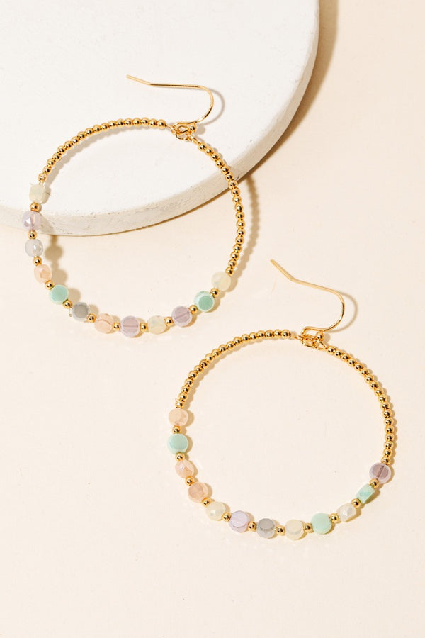 Glass And Metallic Beaded Hoop Drop Earrings