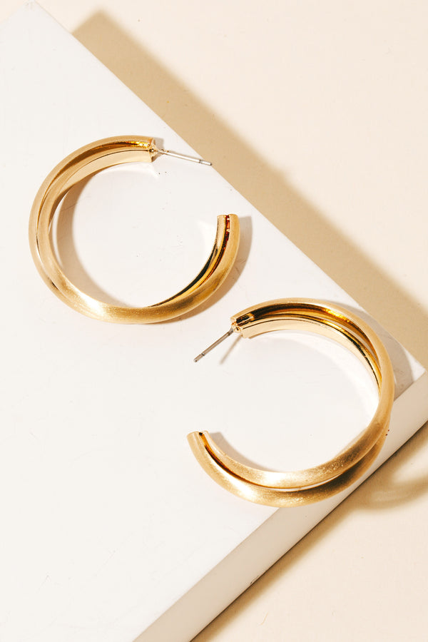 Large Layered Brushed Metallic Hoop Earrings