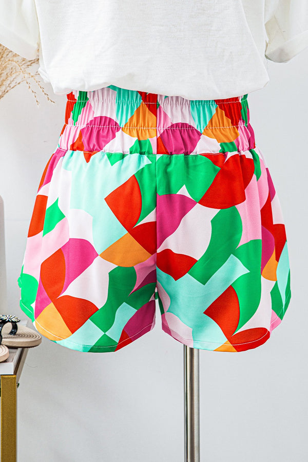 Abstract Print Smock Waist Activewear Shorts