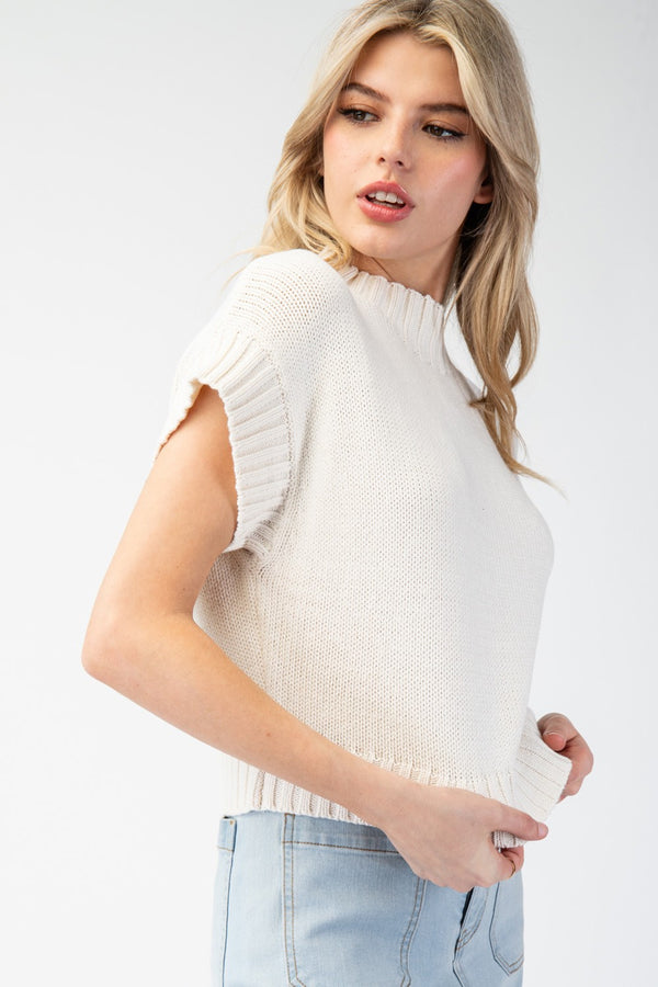 So Lovely Mock Neck Cropped Short Sleeve Sweater Top