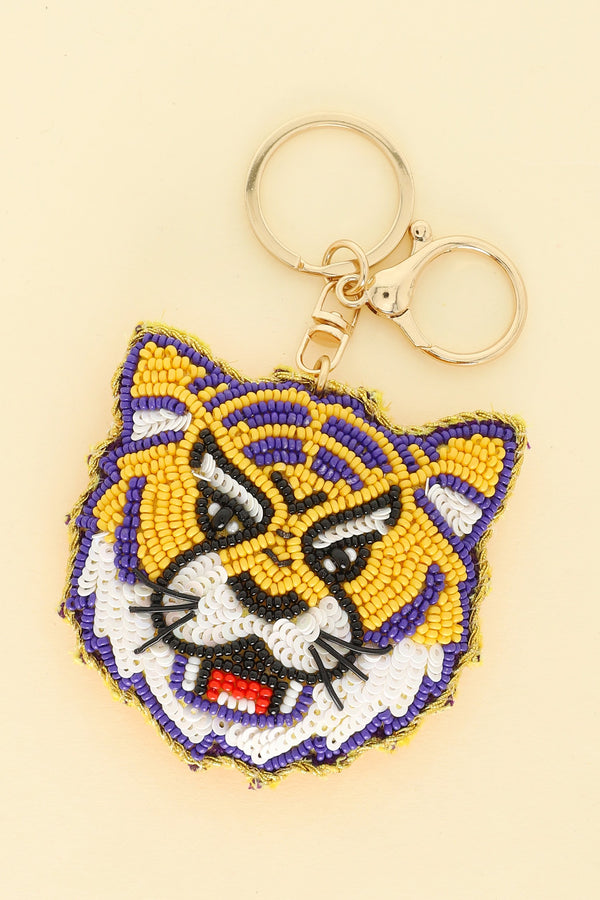 Game Day Tiger Bead Embroidered Keychain