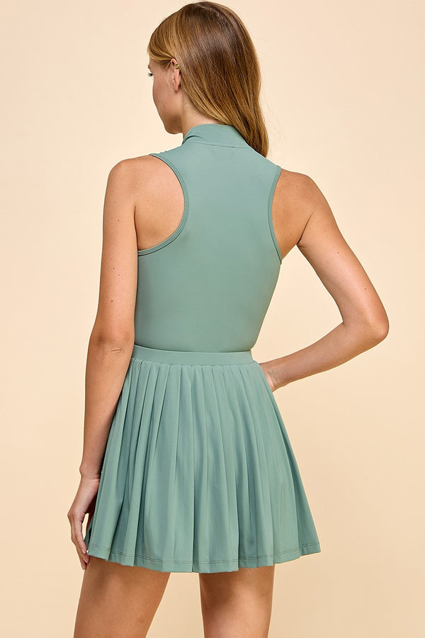 Zipper Front Mock Neckline Athletic Dress