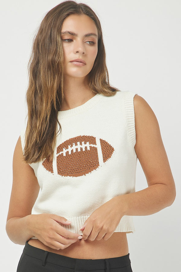 Football Knit Sleeveless Sweater with Rhinestones on