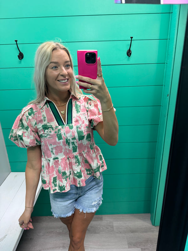 Pink and Green Ribbon Top