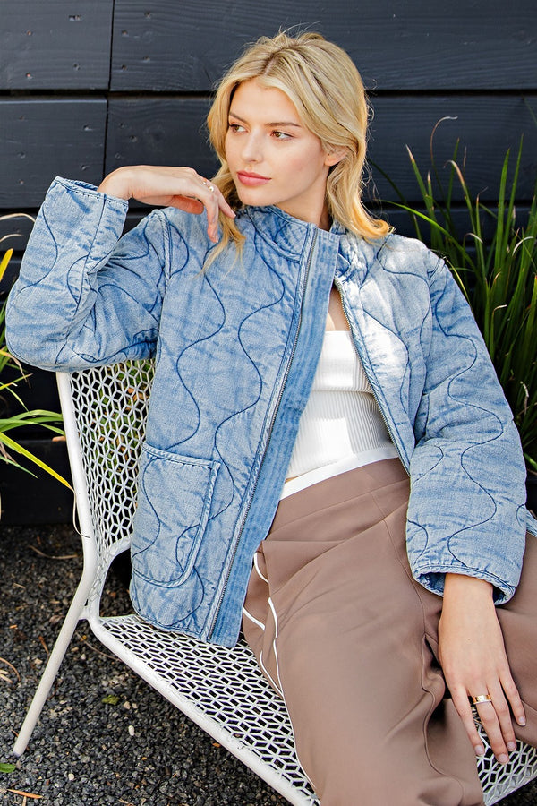 Denim Acid Wash Quilted Jacket