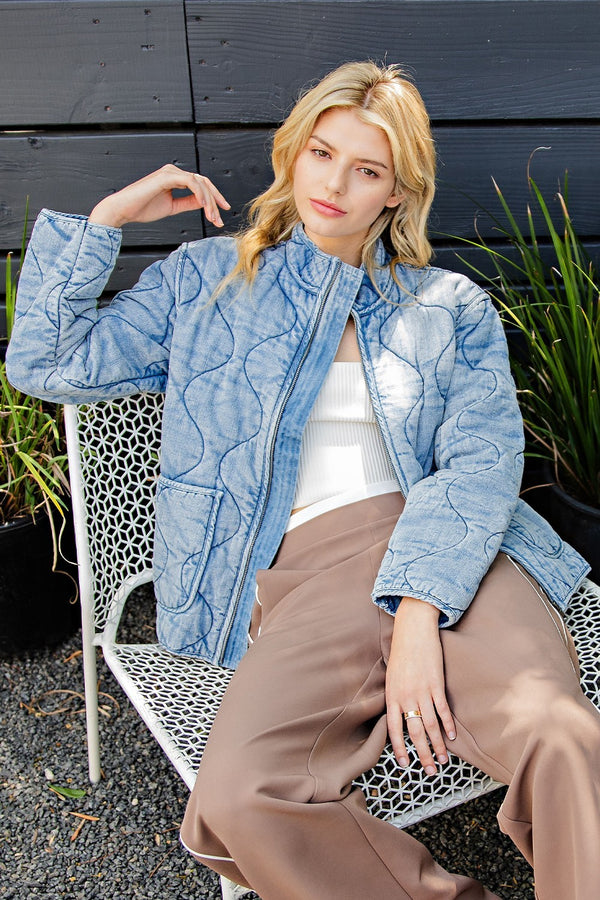 Denim Acid Wash Quilted Jacket