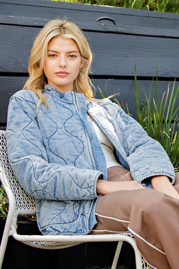 Denim Acid Wash Quilted Jacket