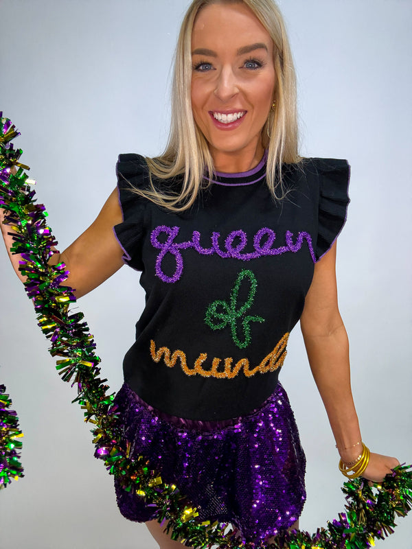 Mardi Time Ruffle " Queen of Mardi" Top