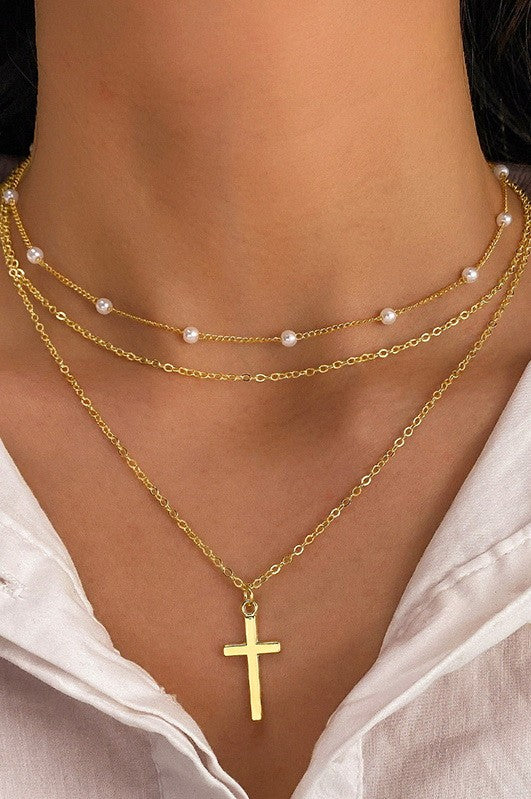 Pearl and Cross Necklace