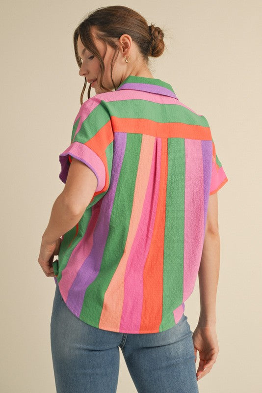 Multicolor Stripes Button-up Top