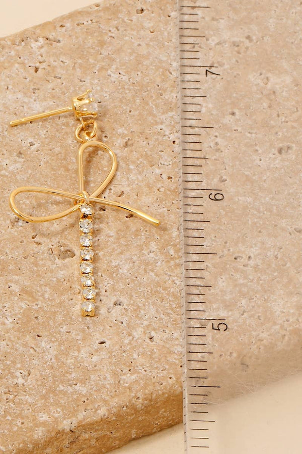 Dainty Glass Studs Ribbon Bow Dangle Earrings