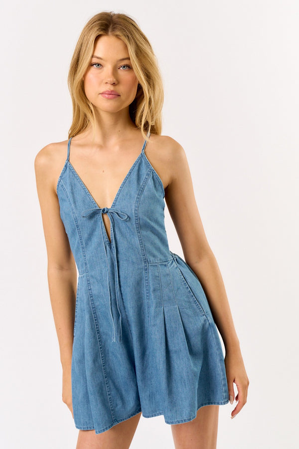 Strappy Denim Romper
