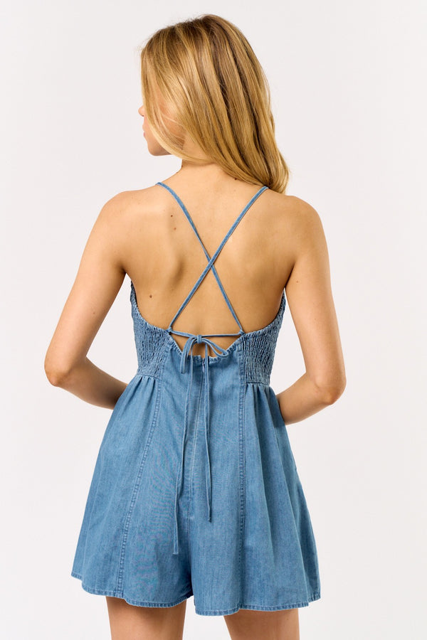 Strappy Denim Romper