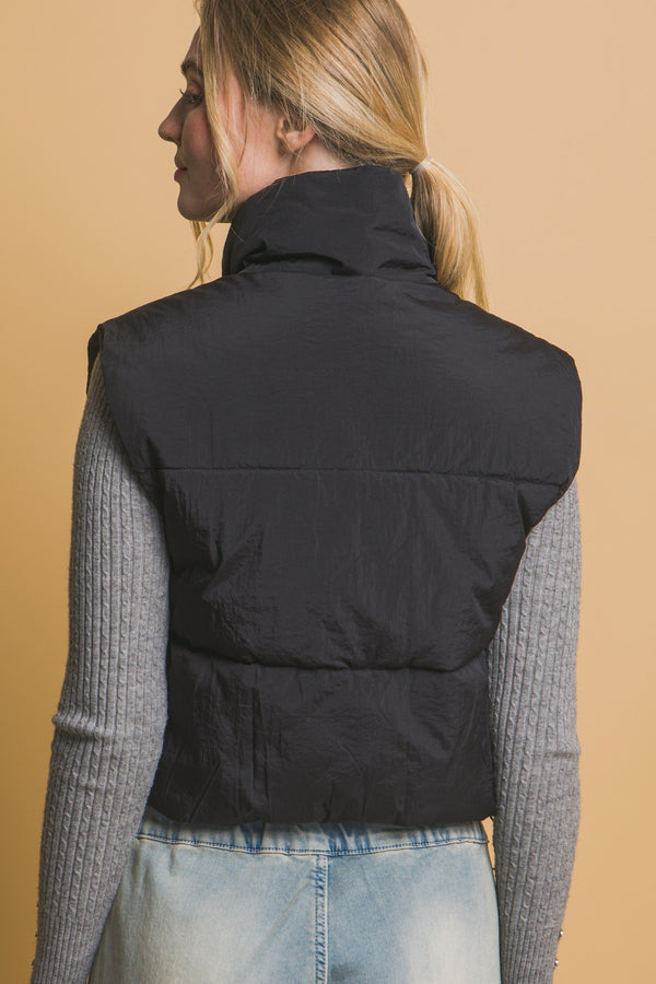 Faux Leather Puffer Vest