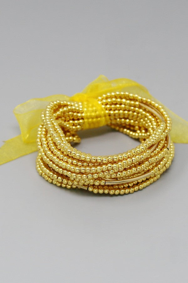 Metal Ball Beaded Stackable Elastic Bracelet Set