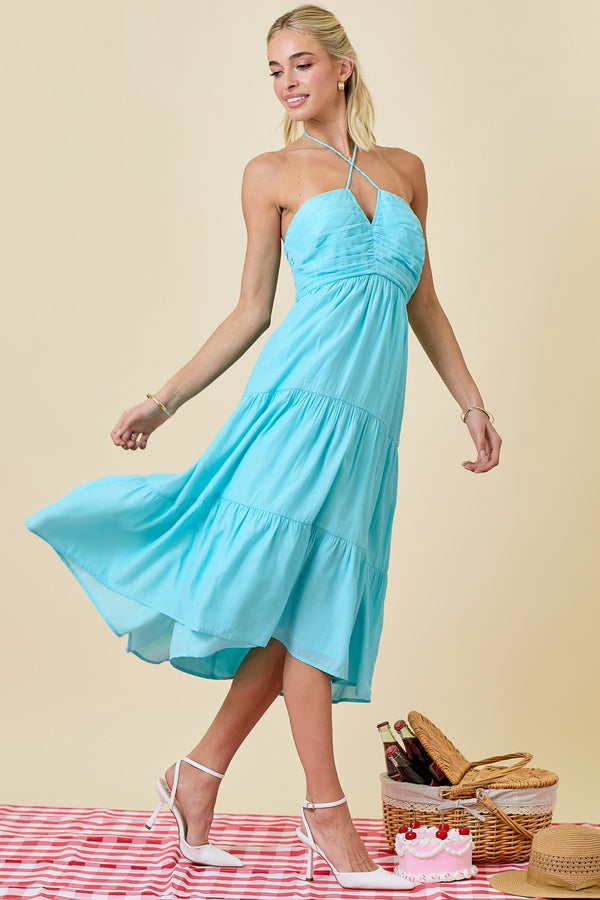 Sky Blue Halter Midi Dress