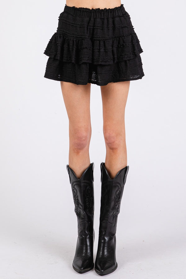 Black Knit Lace Tiered Skort