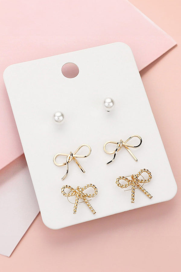 Pearl And Bow Earring Stud Set