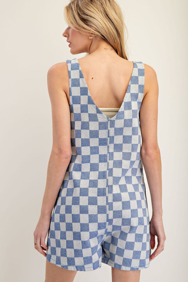 Check Me Out Blue Checkered Romper
