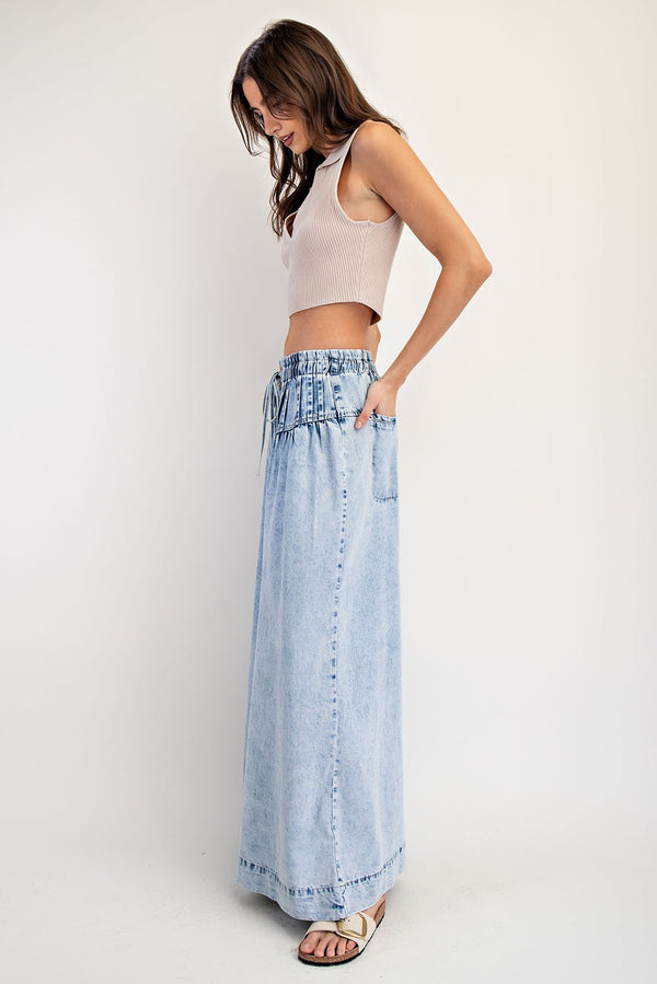 The Elena Mineral Washed Pleated Wide Leg Pants