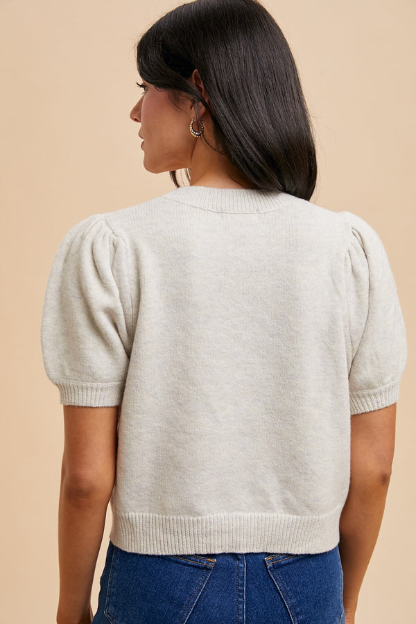 Soft Touch Bow Puff Sleeve Sweater Top