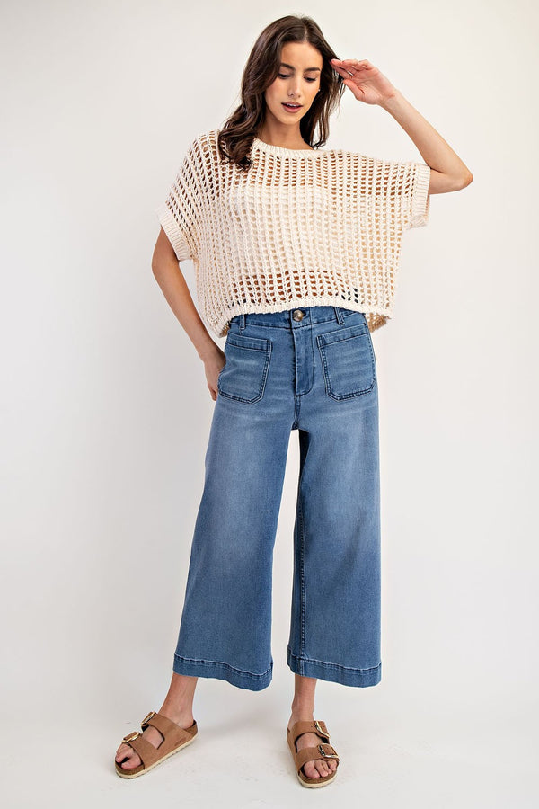 Crochet Knit Sweater Oatmeal