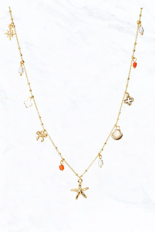 Gold Starfish Multi Charm Necklace
