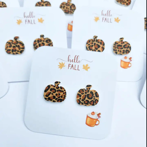 Dark Cheetah Leather Pumpkin Earrings