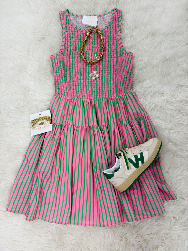 Pink Green Stripe Dress
