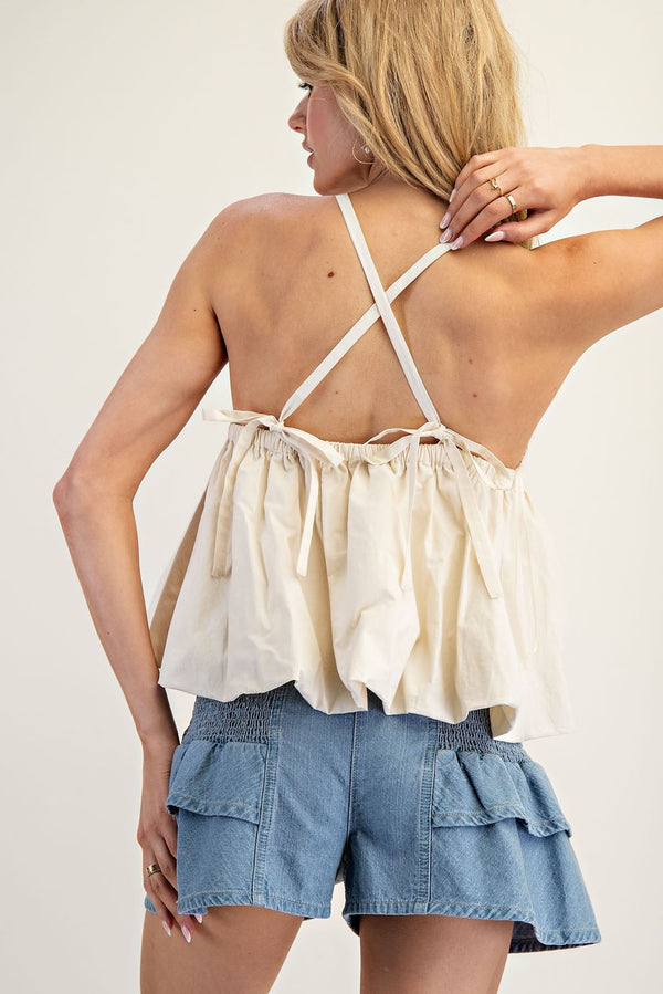 Sleeveless Bubble Hem Crochet Top