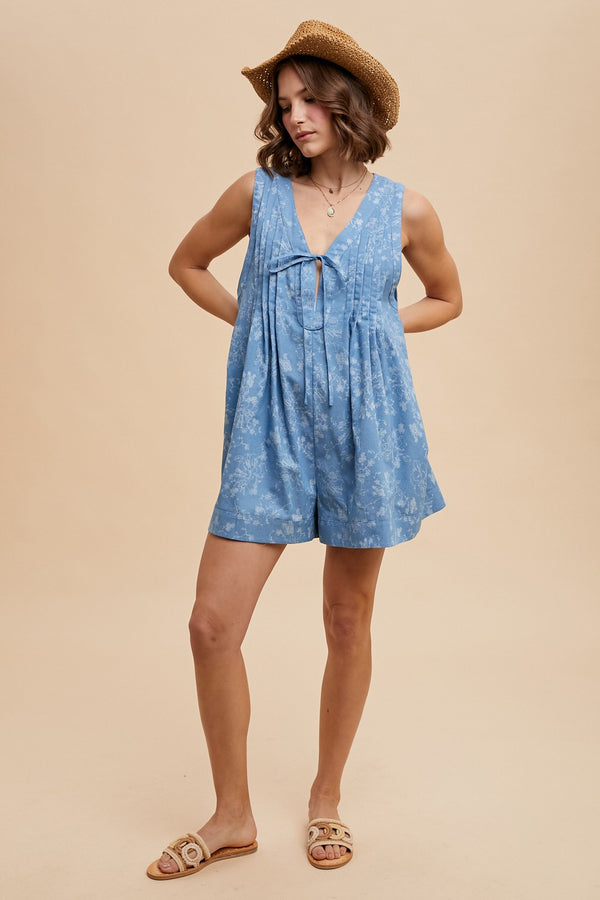 Delicate Florals Denim Romper