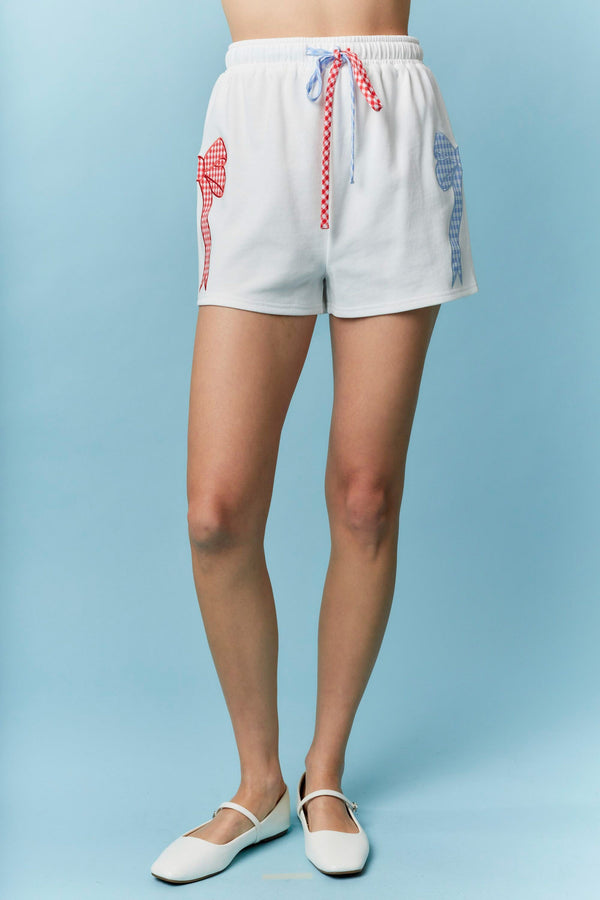 Gingham Bow Embroidery Shorts