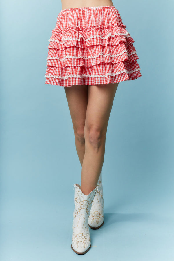 Red Gingham Mini Skirt