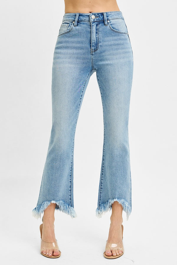 The Gracie High Rise Crop Bootcut Fray Hem Jeans